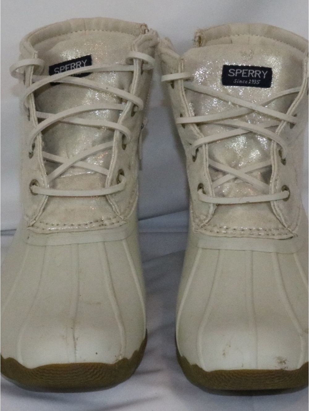 Sperry Top-Sider Women's Saltwater Duck Rain Boots Metallic Ivory Sz 3M Good